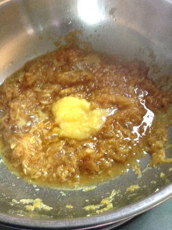 Bhopla gharge Pumpkin sweet poori add ghee to cooked pumpkin mix 250x335